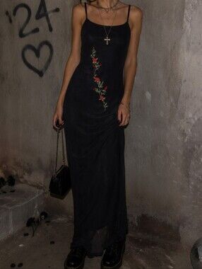 Vintage Candy Rocket black red flower embroidery mesh overlay grunge goth dress